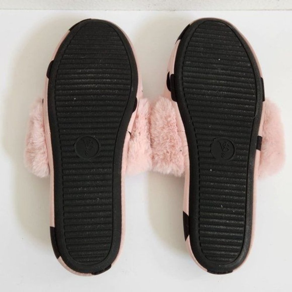 Victoria's Secret Signature Satin Slippers Pink/Black Polka Dot with Fau… - Picture 7 of 7